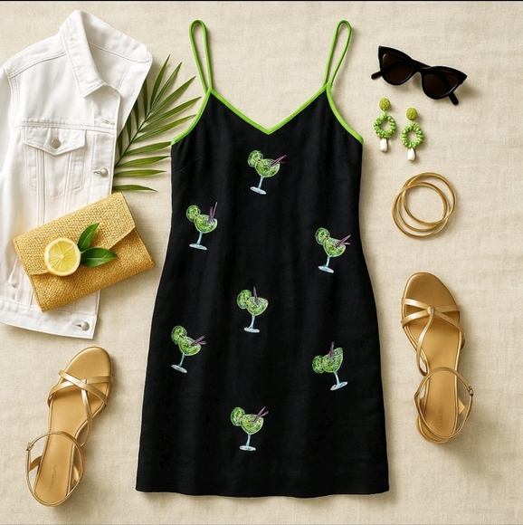 CJ Laing 100% Linen Cocktail-Embroidered Dress 12 Resort Cruise Vacation Dress - Picture 1 of 11